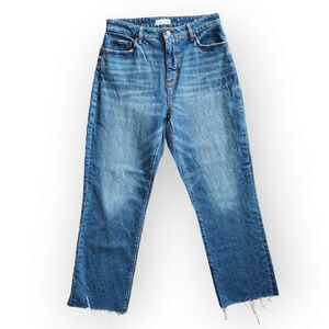 Loft Curvy High Waisted Straight Crop Jeans Mid Wash 26